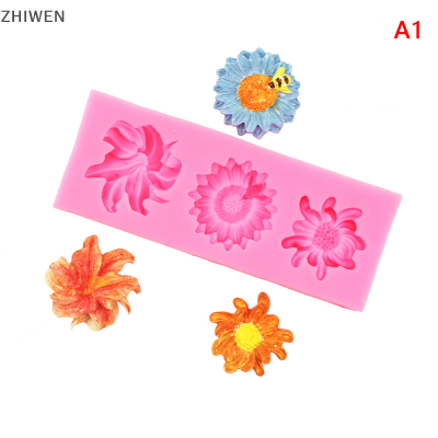 ZHIWEN ดอกไม้ประดิษฐ์ทำจากซิลิโคนกลีบดอกกุหลาบใบไม้และดอกเบญจมาศฟองดองท์ช็อกโกแลตก้าวแห้ง