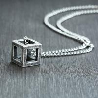 Vnox Retro Hollow Cube Pendant for Men Stainless Steel Square Vintage Necklace Punk Geometric Collier 24" Chain