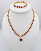 Set Ruby Red,Diamond CZ, Necklace, Pendant, Bracelet, Gold 24K Thai Baht Yellow Gold Plated Women Jewelry,Wedding,Thai Gems,Thailand