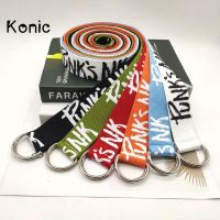 Konic y2k sabuk kanvas motif jalanan ikat pinggang Hipop motif huruf nilon Vintage untuk Punk tali pinggang pria wanita