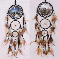 รูปแบบหมาป่าอินเดีย Dream Catcher Creative Wall ตกแต่ง Handmade Dream Catcher R Feather เครื่องประดับแขวนบ้าน Decoration