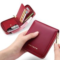 Womens Zipper Coin Purse Genuine Leather Wallet RFID Blocking Cow Skin 6 Card Slots Card Holder Carteras Para Mujer Carteira