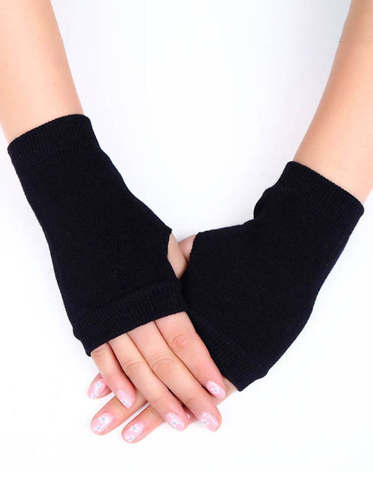 mododo-ถุงมือครึ่งนิ้ว1คู่-ถุงมือเนื้อนุ่มยืดได้สีพื้นใส่ได้ทั้งชายและหญิงของขวัญที่ดีให้ความอบอุ่นไร้นิ้ว
