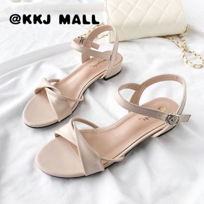KKJ MALL Ladies Shoes 2022 Summer New Sandals Womens Word with Low-heeled Thick-heeled Roman Non-slip Temperament Small Fresh Fairy Shoes