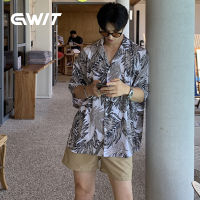 GWIT เสื้อฮาวายชาย2023 เสื้อฮาวายผู้ชาย เสื้อลำลองผู้ชาย เสื้อเชิ้ตแขนสั้นลายดอกไม้ หลวม เสื้อแบบไม่ต้องรีด สไตล์ย้อนยุคสไตล์ฮ่องกง