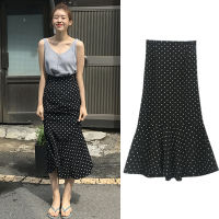 COIGARSAM Women Long Skirt 2022 New Vintage Polka Dot High Waist Black Skirts Dropshipping