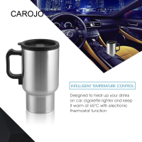 CAROJO Teko Listrik ทำความร้อนรถยนต์12V,ถ้วยอุ่นให้ร้อนที่จุดบุหรี่รถยนต์ปรับอุณหภูมิได้450มล.