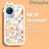 Chenyyka เคสสำหรับ VIVO Y02 Y02A Y11 2023ขนาดเล็กแฟชั่นดอกไม้น้อยมอนสเตอร์ตัวนิ่มกันกระแทกทนต่อการขีดข่วนเคสโทรศัพท์โปร่งใส TPU ซิลิกาเจลเลนส์กล้องถ่ายรูปฝาครอบป้องกัน