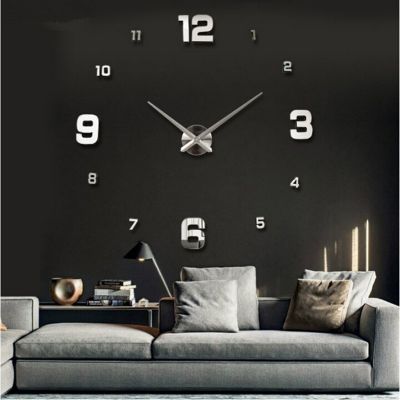 [24 Home Accessories] ใหม่นาฬิกาติดผนังนาฬิกา Horloge Murale Diy สติกเกอร์ติดกระจกอะคริลิก3มิติบ้านขนาดใหญ่ควอตซ์เข็มกลม Gratis Ongkir ทันสมัย