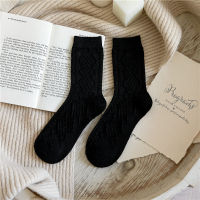 Womens Wool Socks With Dark Grain Diamond Pattern Solid Japanese Wool Socks Fleece Thickened Wool Socks Womens Warm Dark Flower Socks Wool Socks In Autumn And Winter