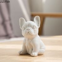 Lovely Puppy Ceramic Sculpture French Bulldog Ornaments Crafts White Dog Miniature Figurines Desk Decoration Animal Statue