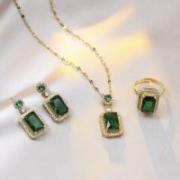 【lz】✶  Clássico S925 Brincos De Esmeralda De Prata Colar De Cristal Anel Agulha Elegante Senhoras Casamento Noivado Joias Presentes Para Mamãe Mulheres