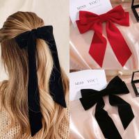 Girls Black Red Big Velvet Bow Hair Clip For Women Vintage Wedding Long Ribbon Korean Hair Pin Barrette Fashion Hair Accessories Hair Accessories