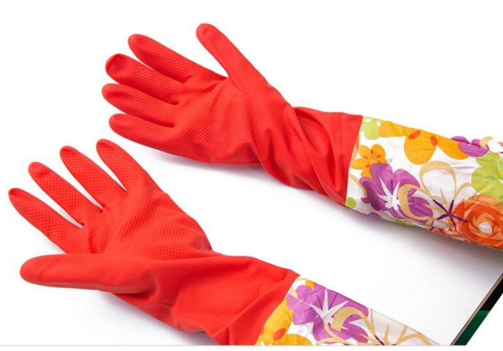 Durable Waterproof Household Gloves Long Warm Oil Resistant  Gloves Thickened  Dust Stop Cleaning Rubber Glove 1 Pair Safety Gloves
