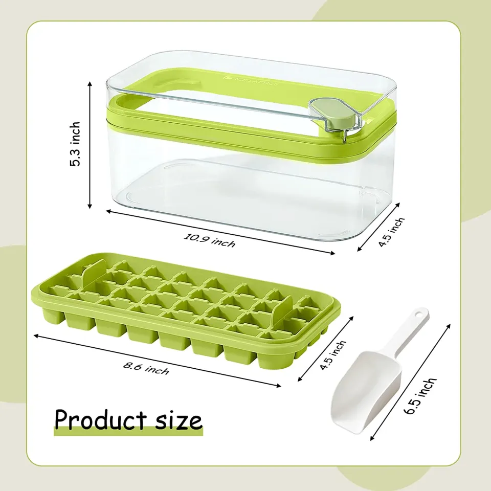 Silicone Ice Cube Tray With Lid And Bin, 48 Grids Press Type Ice Cube Molds  Comes With Storage Bin And Ice Scoop