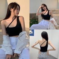 【COD&amp;ท้องถิ่น】ผู้หญิงเซ็กซี่ Navel Tops,ธรรมดา &amp; Ribbed One ไหล่แขนกุด Slim Crop TOP,สุภาพสตรีฤดูร้อนผ้าพันแผลสั้นเสื้อ