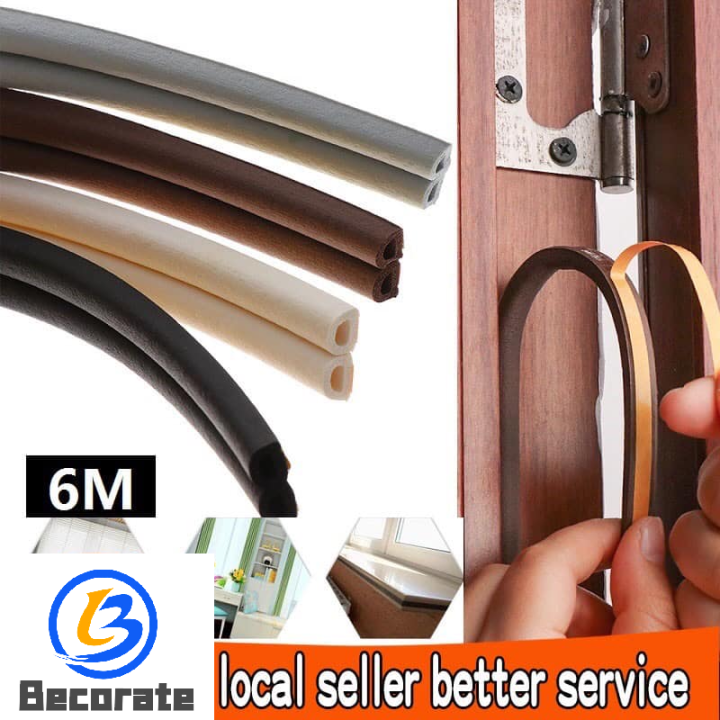 BECORATE 6M (3M*2) Type D Doors Window Soundproof Seal Strip Self
