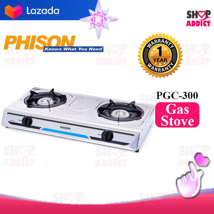 Phison Stainless Steel Double Burner Gas Cooker 3.2kW PGC300/ Dapur