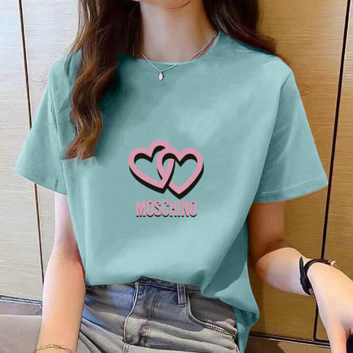 เสื้อยืดคอกลมสำหรับผู้หญิงแขนสั้นพิมพ์ลายการ์ตูนสีดำลำลองใหม่ฤดูร้อนเสื้อยืดหลวมแฟชั่นสำหรับผู้หญิงเรียบง่ายขนาดใหญ่สไตล์เกาหลี