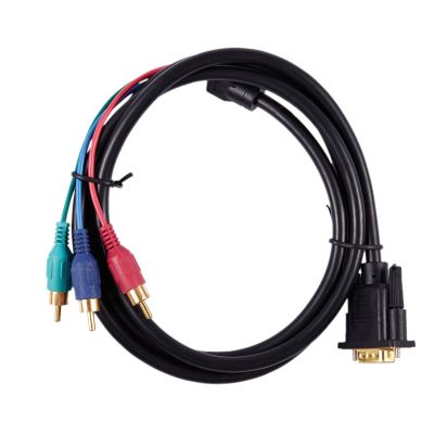 1.5M 4.9Ft VGA 15 Pin Male ke 3 RCA RGB Male kabel adaptor Video hitam