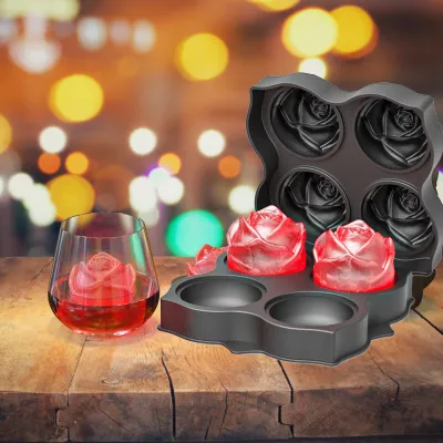 3D Rose Shape Ice Cube Tray Reusable Silicone Ice Cube Mold Maker Form For Ice Mould For Whiskey tail Kitchen Party Bar Tool