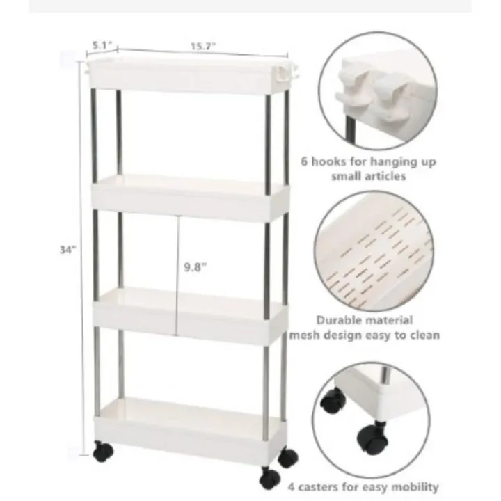 4 Layer Gap Kitchen Storage Rack Slim SlideTower Movable Assemble Plastic Bathroom OP Lazada PH