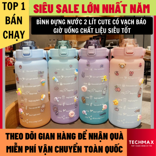 Bình nước 2 lít tặng kèm sticker có vạch báo giờ uống nước tiện lợi chất - ảnh sản phẩm 1