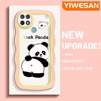 YIWESAN เคสสำหรับ OPPO A15 A35 A15s 4G เคสลายการ์ตูนโชคแพนด้าดีไซน์ใหม่ขอบคลื่นนุ่มโปร่งใสลายกล้องถ่ายรูปเคสมือถือเคสอ่อนโยนฝาครอบป้องกัน