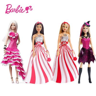 ชุดของเล่นแอ็คชั่นตุ๊กตาแฟชั่นนิสต้าฮาโลวีนชุดกล่องของขวัญของเล่นของขวัญวันหยุดเสื้อผ้าปาร์ตี้ฮาโลวีนเด็กผู้หญิงตุ๊กตา Barbie ของแท้