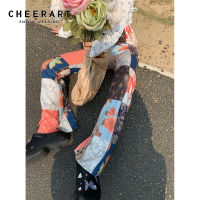 CHEERART Summer 2021 Fashion Floral High Waist Flare Pants Women Trousers Korean Fashion Bottoms Printed Trendy Long Pants