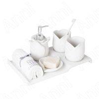 【jw】✽۞﹍ Criativo Cerâmica Acessórios Do Banheiro Alívio Manual Moderno Hotel Cup Set European Desktop Cinco-Piece Conjunto De Banheiros