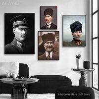 ₪♞≤ Mustafa Kemal Ataturk โปสเตอร์สีน้ำมันคนดังและภาพพิมพ์ผืนผ้าใบรูปภาพตกแต่งบ้าน