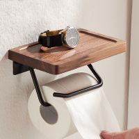 Metal Wood Paper Towel Holder Wall - Mounted Rack Walnut Toilet Bathroom Roll Paper  Storage Rack，Home Hook Toilet Roll Holders