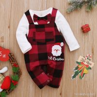 ▥❇♗ Ma bebê 0-12m recém-nascido menino meu 1st roupas de natal conjunto arco macacão xadrez outfits traje dd40