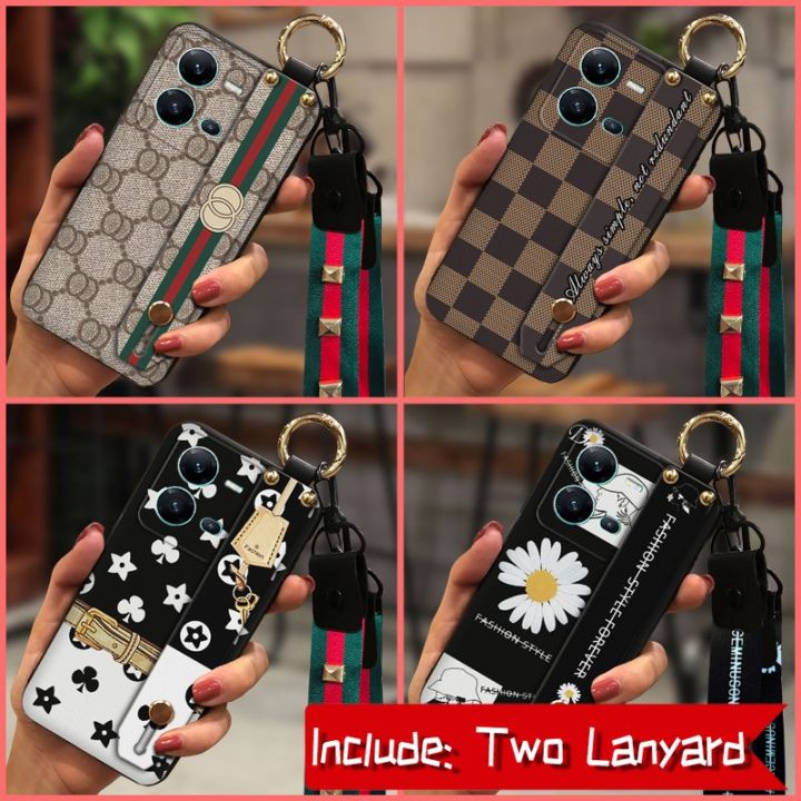 wristband-armor-case-phone-case-for-vivo-v25-5g-v25e-4g-x80-lite-small-daisies-soft-classic-lanyard-phone-holder-cute