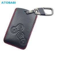 ☊ Leather Car Key Case For Renault Duster Espace Fluence Grand Scenic Kangoo Latitude Logan Master Remote Fob Protect Cover Holder