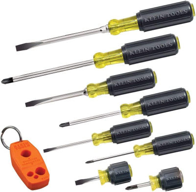 Klein Tools 85148 Screwdriver Set with Magnetizer / Demagnetizer for Magnetic Tips, Flathead and Phillips, Non-Slip Cushion Grip, 8-Piece Screwdriver Set Set