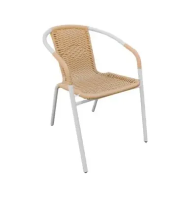 Artificial rattan chair indoor/outdoor, size 57 x 52 x 72 cm. (max load 120 kg.) - White - Beige