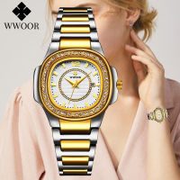 montre femme 2021 Womens Gold Fashion Square Watch WWOOR Top Brand Luxury Crystal Ladies Quartz Wrist Watches Women Design Clock