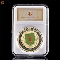 1773 US Army Military Challenge Coin US 1st Infantry Division Gold Plated Token Coin Collecting W/Display Box