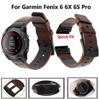 ✠❄∈ 26mm 22mm Leather Watchband With Metal Quickfit Bracelet For Garmin Fenix 7X 6X 6 Pro 5X 5 Plus 3 HR Forerunner 965 955 Strap