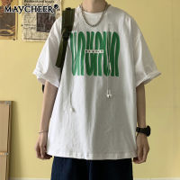 MAYCHEER เสื้อยืดแขนสั้นสไตล์เกาหลีฤดูร้อนพิมพ์ลายลำลองวัยรุ่นท็อปส์คอกลมใหม่เสื้อผ้าอินเทรนด์เสื้อผ้าผู้ชายบาง