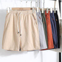 กางเกงขาสั้นผช Men Shorts Summer Cotton Llinen Short Pants Fashion Drawstring Cropped Shorts With Back Pocket