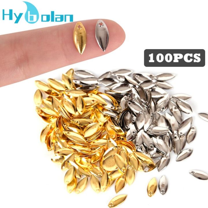 100pcs-fly-fishing-lure-sequin-noise-silver-gold-metal-copper-spoon-spinner-lure-tackle-willow-blades-smooth-diy-not-hurt-line-accessories