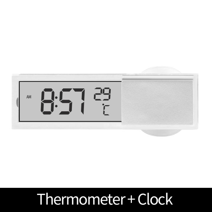 ยานยนต์นาฬิกาอิเล็กทรอนิกส์เครื่องวัดอุณหภูมิจอแสดงผล-lcd-เวลาในอุณหภูมิ2-in-1ดูดประเภทรถอุปกรณ์ตกแต่งภายใน