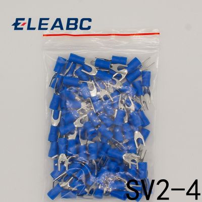 SV2-4 Blue Furcate Cable Wire Connector 100PCS/Pack Furcate Pre-Insulating Fork Spade 16 14AWG Wire Crimp Terminals SV2.5-4 SV