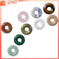 QIAO 10pcs รูปทรงแหวน จี้ลูกปัดหินธรรมชาติ หินคริสตัลหิน 18mm ครับ PING BUCKLE การทำเครื่องประดับ เครื่องรางหินผสม จี้กุญแจสร้อยคอ