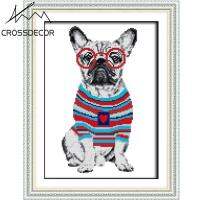 Cross Stitch Complete Set French Bulldog Handmade Embroidery Kits Animal Cute Dog Pattern Pre-printed on the Cloth DIY  Cotton Thread Needlework Home