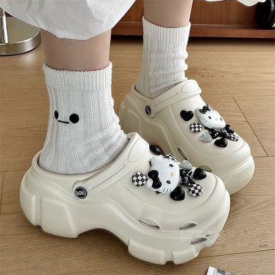【Hot Sale】 New ins net red summer cute cartoon thick-bottomed hole shoes womens outerwear beach sandals and slippers non-slip