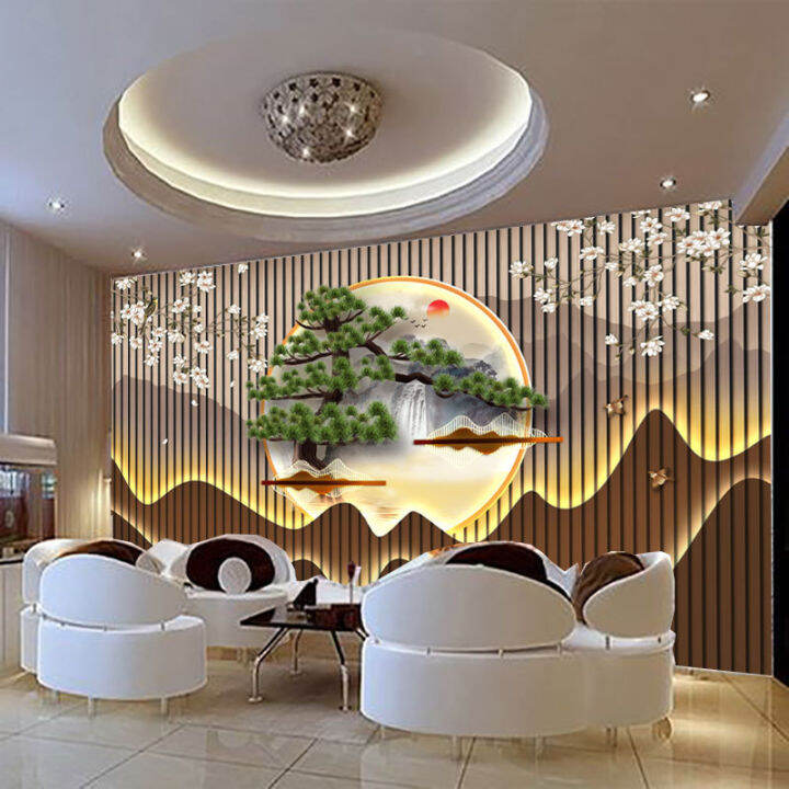 New Chinese Style Living Room TV Background Wall Wallpaper 8D Plain - View #13
